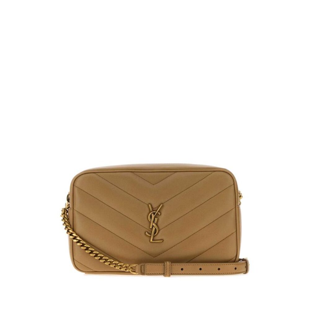 Saint Laurent Women Camel Leather Loulou Crossbody Bag